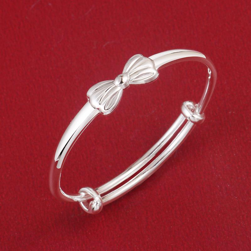 999 Sterling Silver Bowknot Bracelet/Anklet for Kids & Teens (Ages 4-15) Pure silver 999