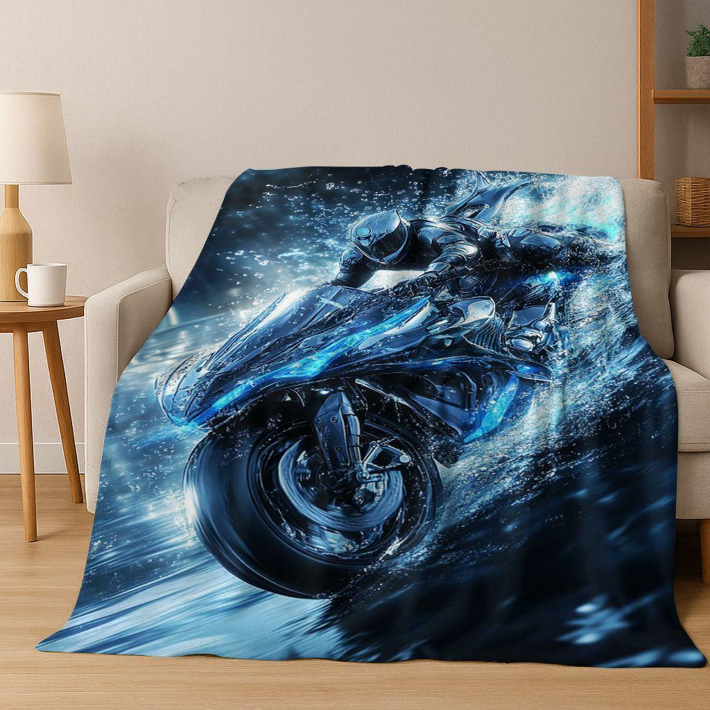 Personalized Motorcycle Rider Motorbike Art Flannel Blanket,Cozy Soft Throw Blanket for Home Bedroom Bed Sofa Picnic Cover Gift