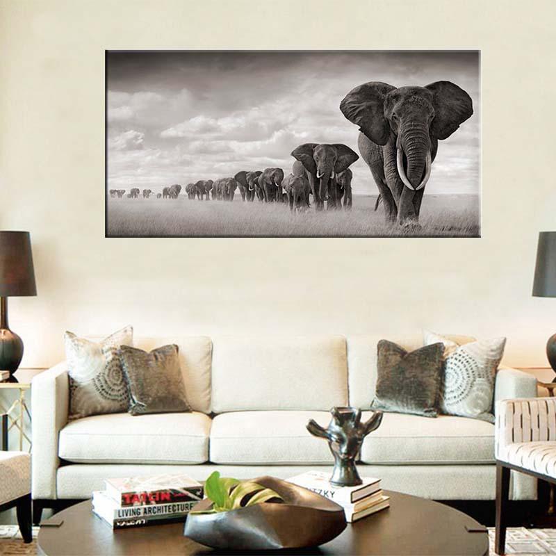 Wall Art Pictures For Living Room Black Africa Elephants Wild Animals Canvas Painting Scandinavia S and Prints