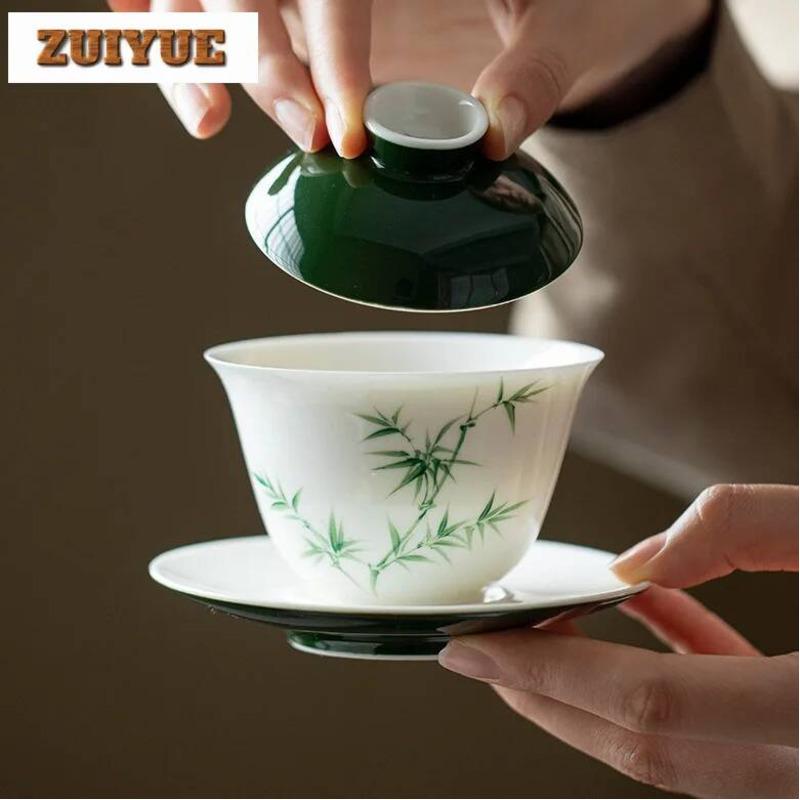 150ml Hand Drawn Bamboo Gaiwan Handmade Tea Tureen Tea Bowl With Lid Kit Tea Maker Cover Bowl Tableware Accessories Collection