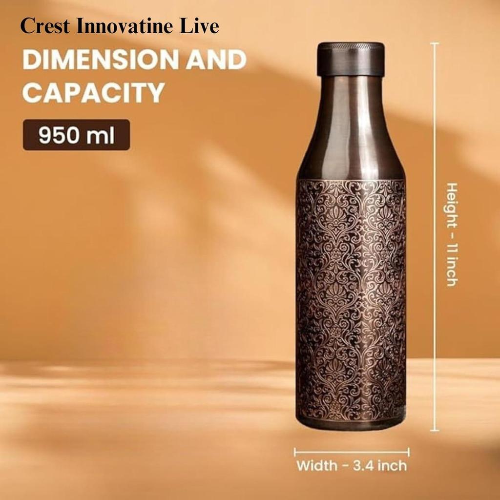 Copper Water Bottle 1 Litre | Water Bottle for Office | Water Bottle for Kids | 100% Pure Copper Insulation Wide Mouth with Ergonomic Design