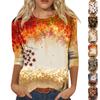 Haut T-shirt Décontracté pour Femme avec Imprimé Feuilles d'Automne, Col Rond, Manches 3/4, pour un Usage Quotidien