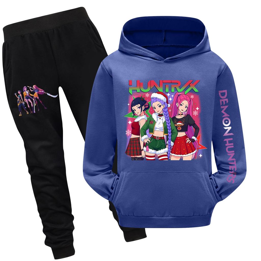 Dvoudílná tepláková souprava pro děti s kapucí a kalhotami, souprava mikiny s dlouhým rukávem a potiskem