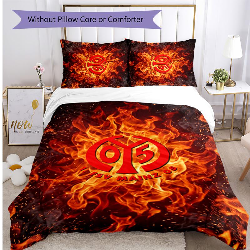 Set Lenzuola 3 Pezzi Stampato FC Mainz Traspirante Copripiumino con Federe Biancheria da Letto Decorativa per Camera da Letto Casa