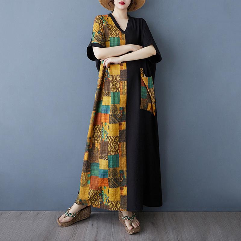 XITAO Pocket Patchwork Contrast Color Dress ZMY1083
