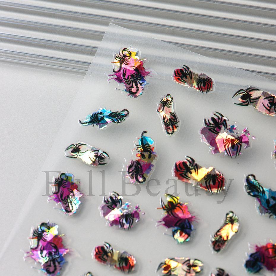 Nail Art Sticker Diablo Series European And American Halloween Laser Spider Scorpion Thin Fortitude Back Glue Nail Sticker
