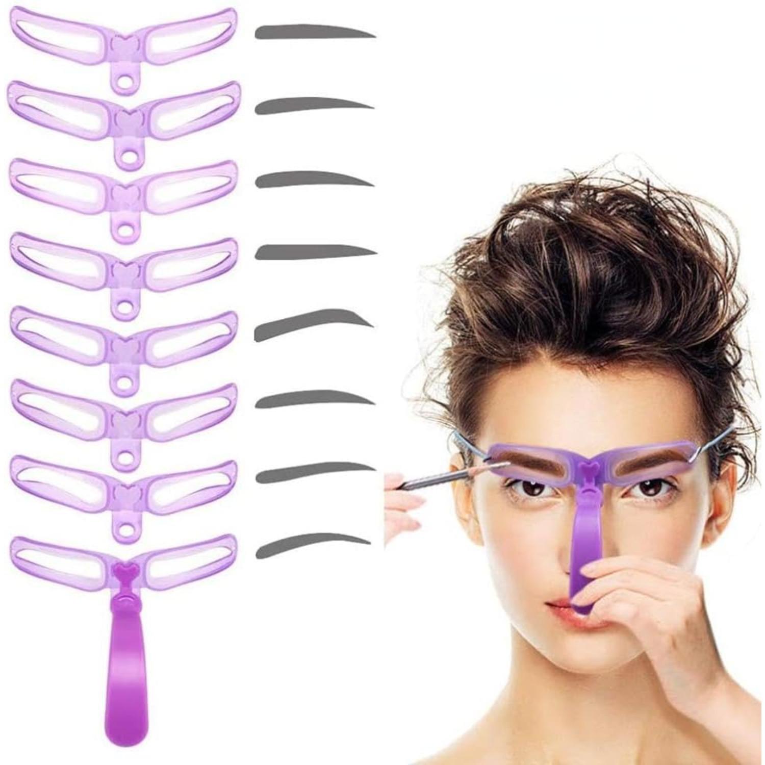 

Eyebrow Stencil for Beginners, 8 Styles Eyebrow Shaper Kit with Eyebrow Brush and Brow Razor Trimmer, Reusable DIY Eyebrow Stencils Template фиолетовый