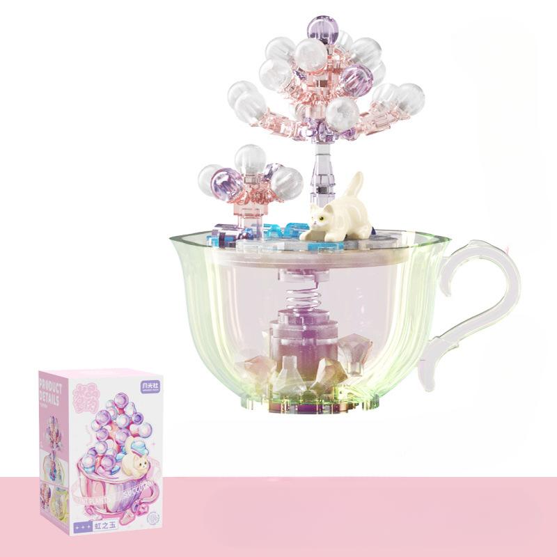 Crystal Succulent Potted Building Blocks  Flowers  Micro-particle Assembled Toys with Lights  Girls' Gifts  Desktop Decorations