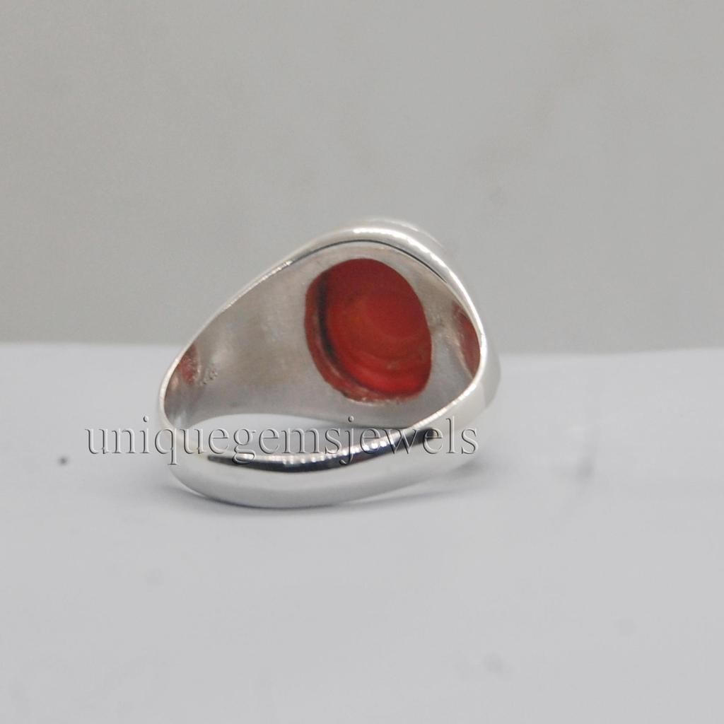 Oval Cab Red Coral Gemstone 925 Sterling Silver Ring, Geniune Zodic Style Red Coral Ring