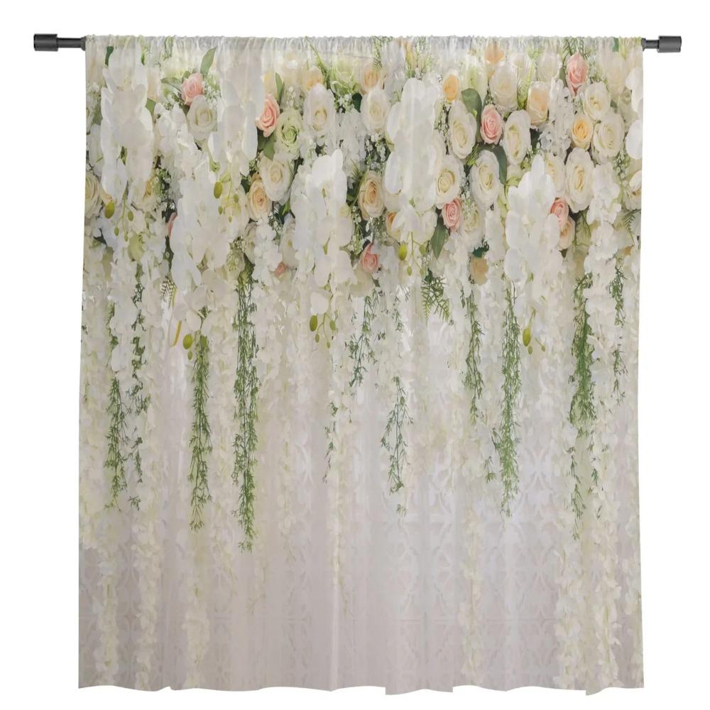 Wedding Flowers Rose Sheer Curtains Living Room Window Tulle Curtains For Bedroom Kitchen Home Decoration Voile Drapes