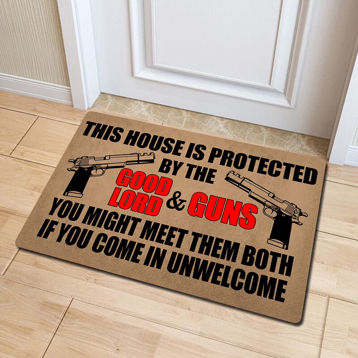 Dit Huis Als Beschermd Door De Goede Heer Gun Deurmat Rubberen Keukenmat Tuin Garage Deur Vloermat Antislip Tapijt Entree 18x30 Inch