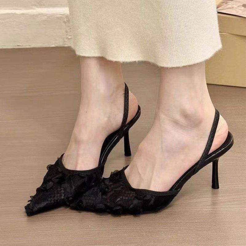 Gentle Evening Breeze Pointed Head with Bag Head Thin Heel Half Slippers Women's Summer Wear 2025 New Mesh Cool Slippers