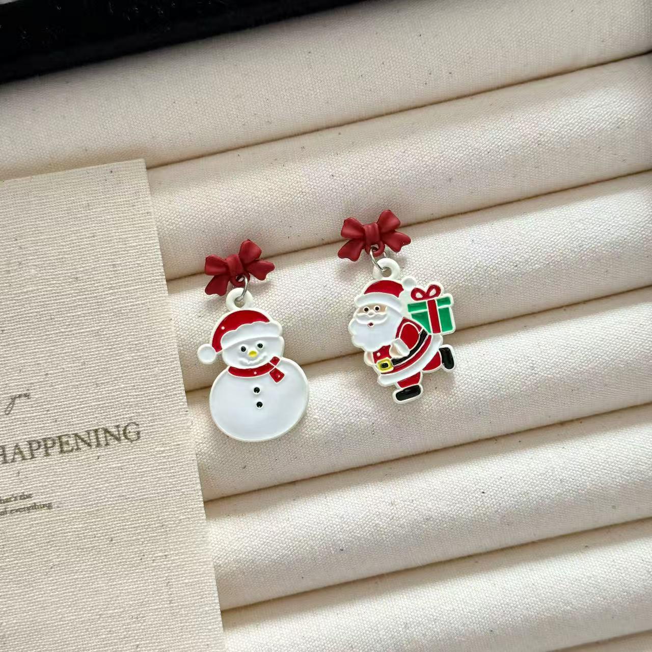 

Creative Asymmetrical European & American Christmas Alloy Earrings: Santa Claus & Snowman Design for Women