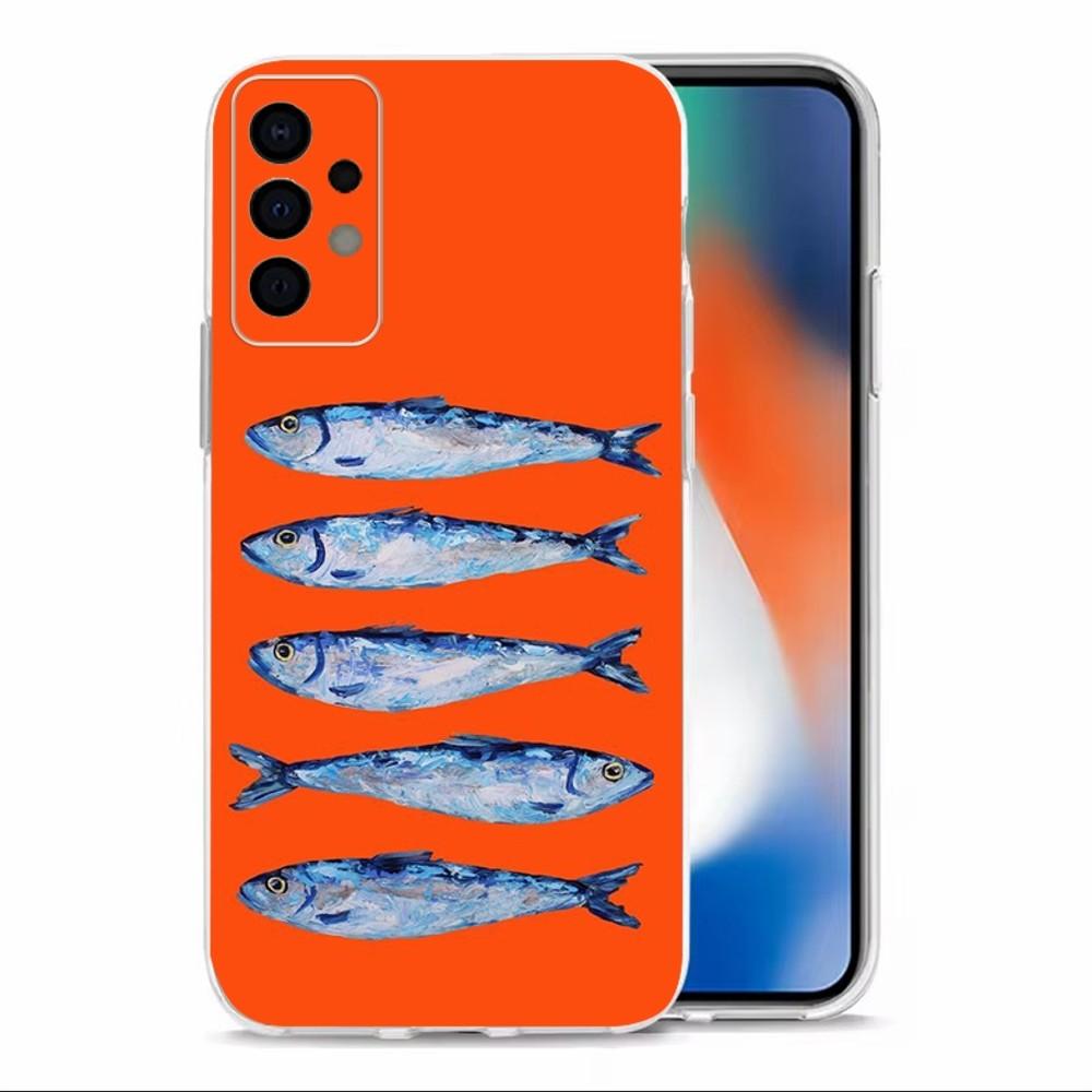 

Fish Sardine Painting Art Phone Case For Samsung Galaxy A71,70,52,40,51,31,A50,21S,30S,Note20ultra Transparent Cover samsunga50
