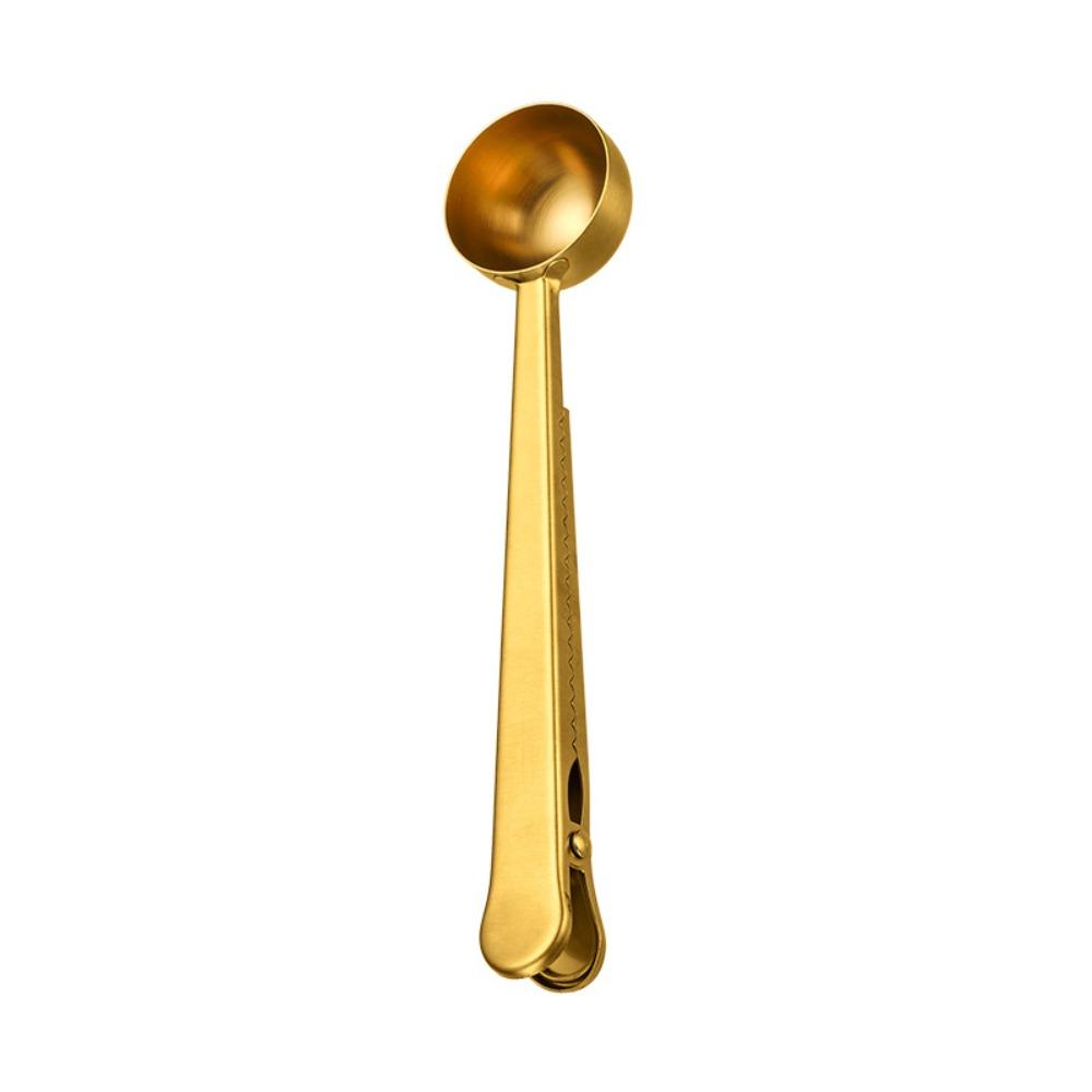1pcs With Sealing Clip Measuring Spoon Stainless Steel Long Handle Spoon Portable Coffee Spoon  Home