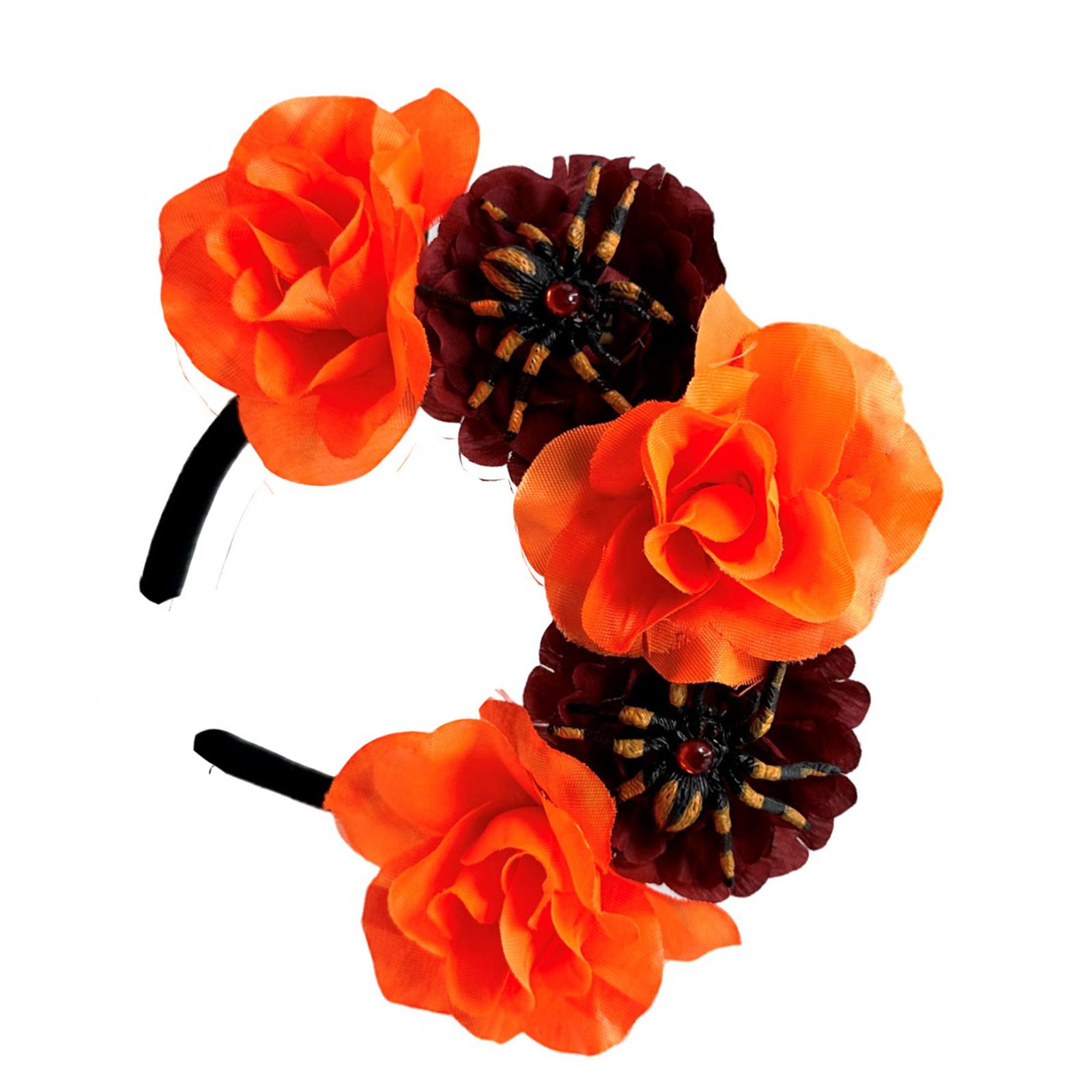 

Elegant Floral Skull Veil Headpiece With Spider Accents For Day Of The Dead Halloween Costume Accessories оранжевый