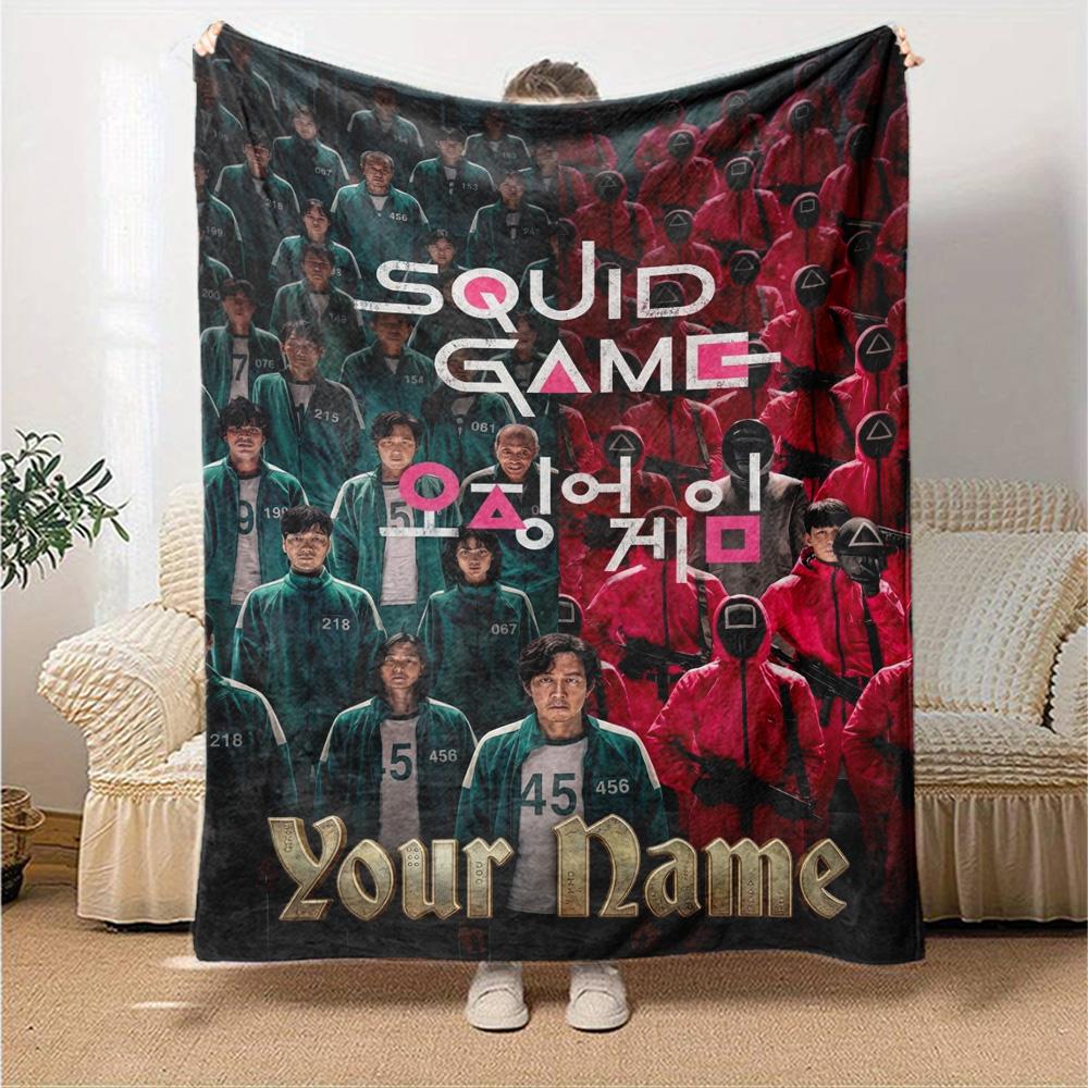 Name Custom Squid game Print Flannel Blanket High Quality Warm Comfortable Cover for All Seasons Perfect for Gifts Home Decor