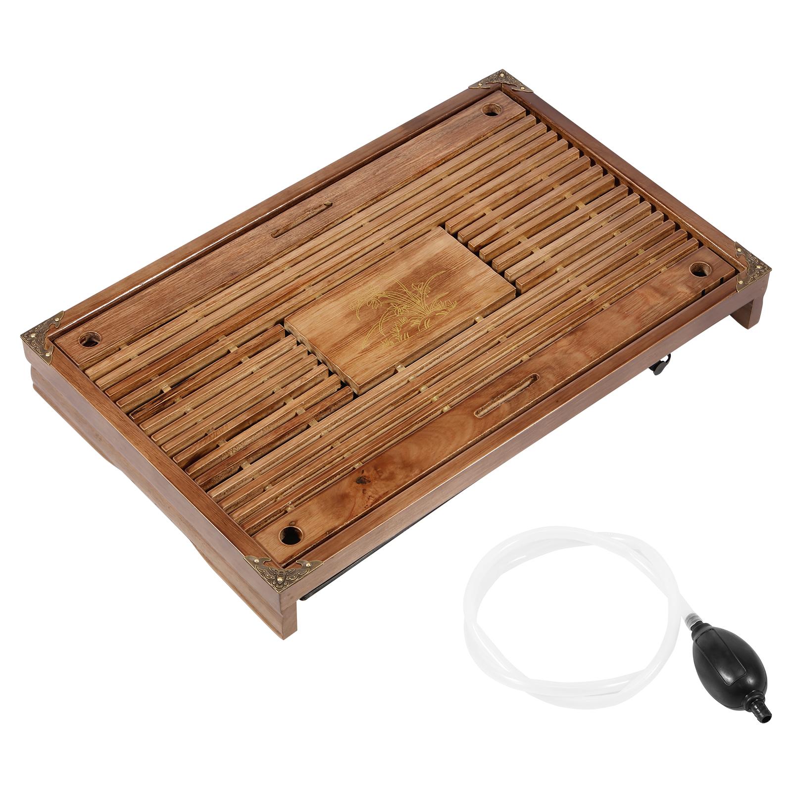 

Wood Tea Tray Exquisite Kung Fu Tea Tray Vintage Chinese Tea Serving Tray 17 Inch Chinese Tea Table with Water Storage Drainage коричневий