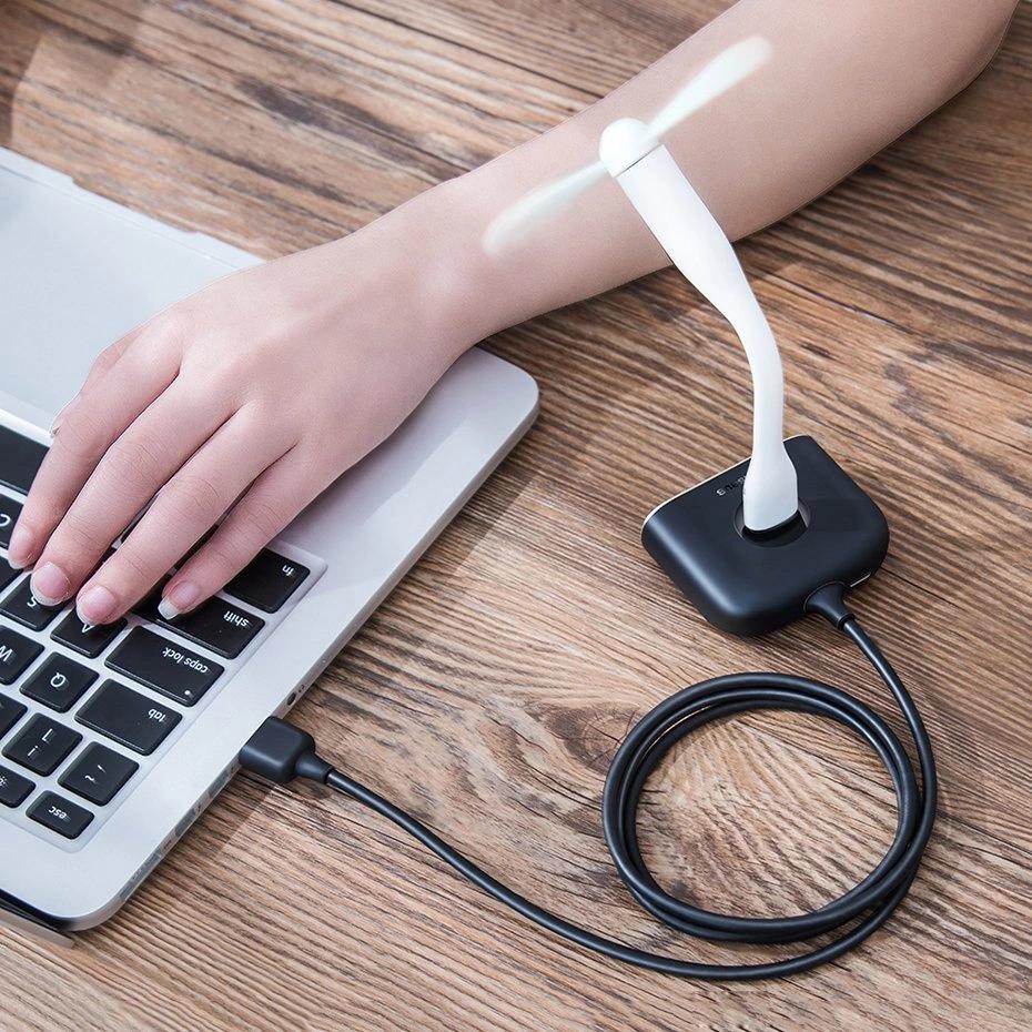 Baseus Square Round 4 In 1 Usb Hub Adapter(Usb3.0 To Usb3.0*1+Usb2.0*3) 1M Black (Cahub-Ay01)