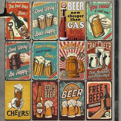 COLD BEER Signs Metal Plaque Beer Cheers Up Vintage Posters For Man Cave Bar Pub Club Tin Plate Art Wall Stickers Home Decor
