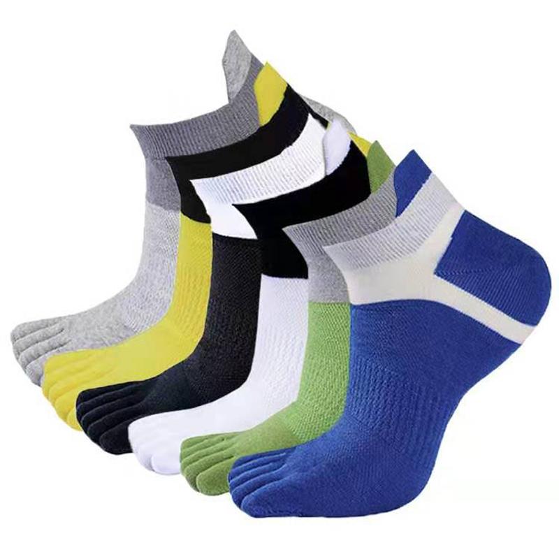 6 Pairs Toe Socks Men Cotton Striped Ankle Socks Sport Breathable Mesh Shaping Anti Friction No Show Short Sock With Five Finger