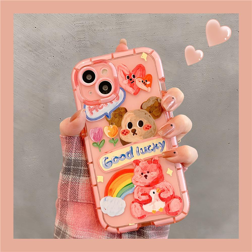 Funny Bear Cute Animals Shockproof Phone Case For Iphone 11 12 13 Pro Max X Xr Xs Max Transparent Cartoon Soft Back Cover Case