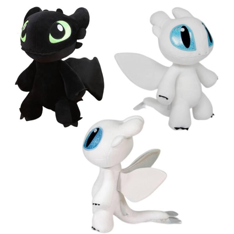 Dynamic Night Fury And Light Fury Plush Toys For Dragon Lovers Black And White Dragon Dolls