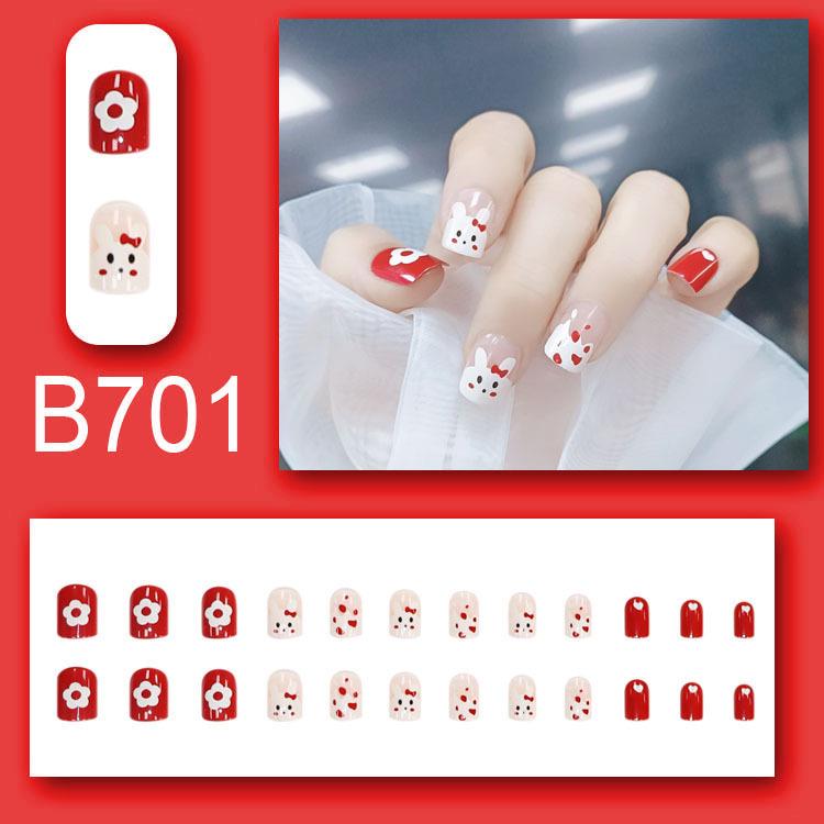 Rich Rabbit Red Floral Removable Wearable Nail Stickers for Pregnant Women - Long-Lasting, Short-Style
