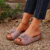 Women's Floral One Band Wedge Slide Slippers, Open Toe Plus Size Lightweight Casual Outdoor Beach Daily Footwear