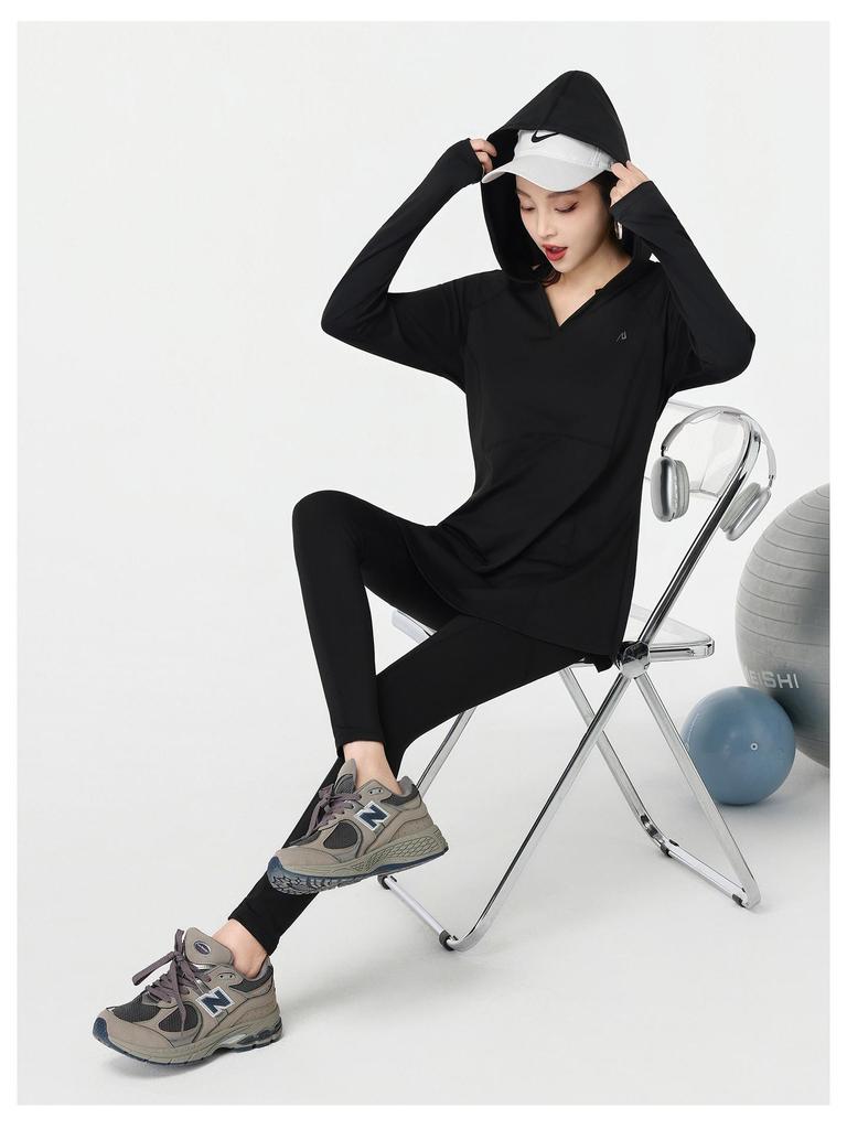2026 Fashion Plus Size Women's Hooded Yoga & Sports Set - Long Sleeve for Spring/Autumn