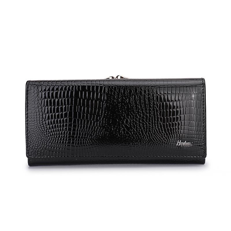 

Women s Genuine Leather Clutch - Crocodile Pattern, High-End, Large Capacity, Multifuntional чёрный