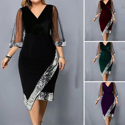2024 Evening Party Dress Elegant Dressing Up Polyester Solid Color Plus Size Dress