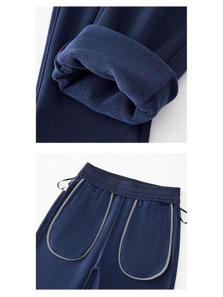 2025 Women's High-Waisted Fleece-Lined Sports Pants with Pockets and Zippers - Korean Style.