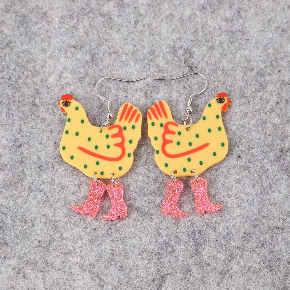 Funny High Heels Hen Dots Acrylic Drop Earrings for Women Girl Cartoon Graffiti Printing Chicken Dangle Earrings Fashion Jewelry