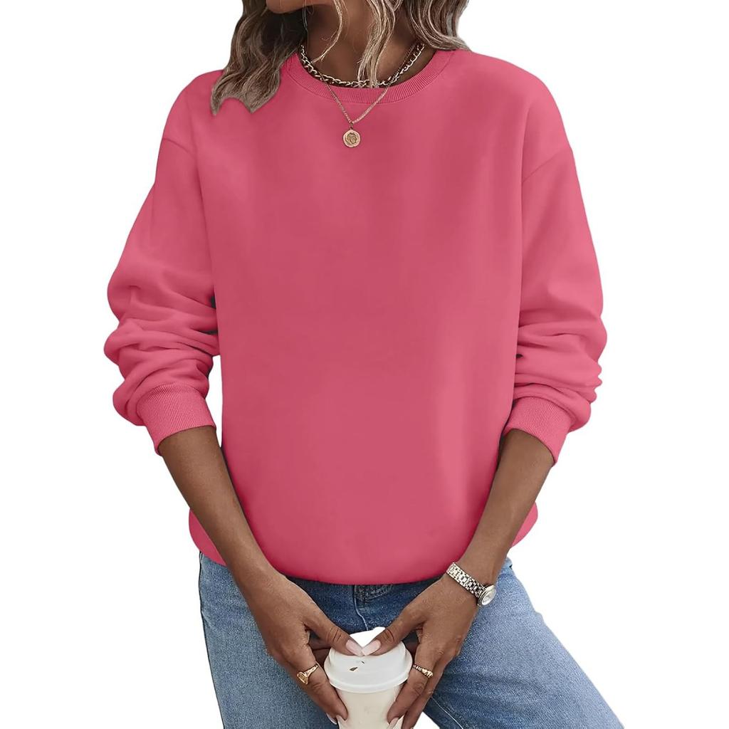 Women's Loose Long Sleeved Pullover Round Neck Large Solid Color Hoodie