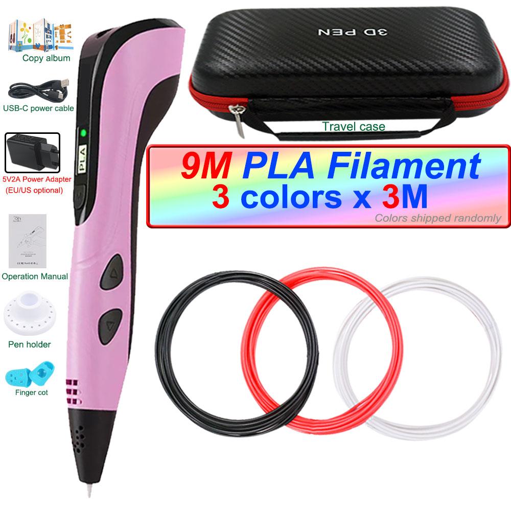 Nowy długopis 3D Długopis 3D dla dzieci z zasilaczem 200M Filamentu PLA Etui podróżne Prezent urodzinowy na Boże Narodzenie dla dzieci