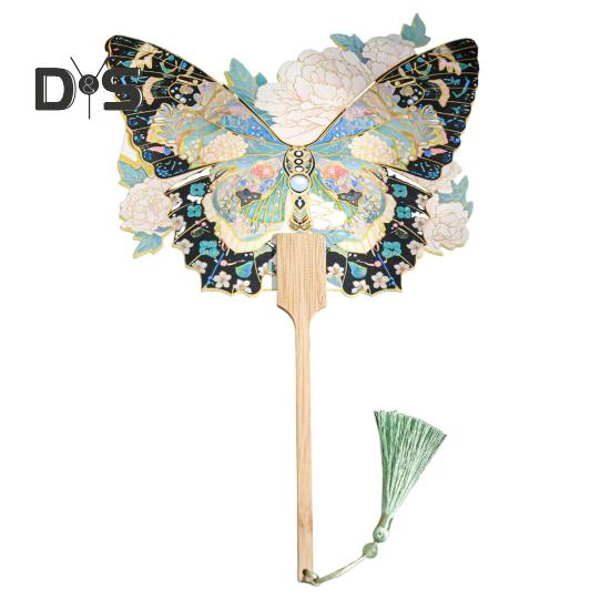 

Ручной веер в виде бабочки в китайском стиле с деревянной ручкой, веер в виде цветка-бабочки с кисточками, аксессуар для танцевального костюма, реквизит для фотосъемки A