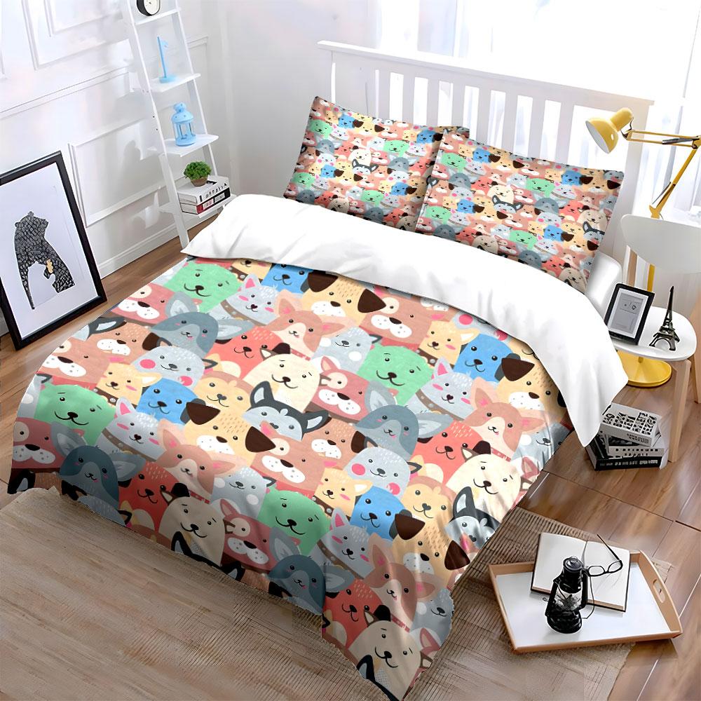 A Large Collection Of Cartoon Dog Patterns Bedding Set 1 Duvet Cover 2 Pillowcases For Adult And Children Luxury Gift Full Size