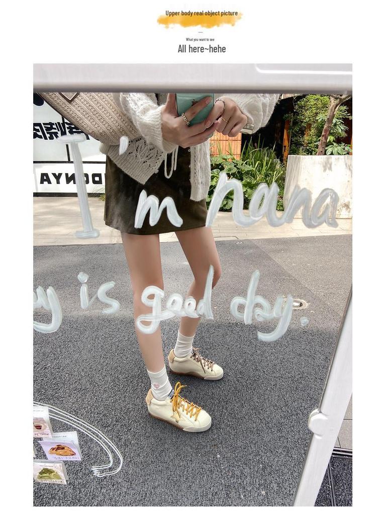 5CM Petite Height-Increasing Korean Color-Block Star White Retro Lace-Up Women's Casual Shoes