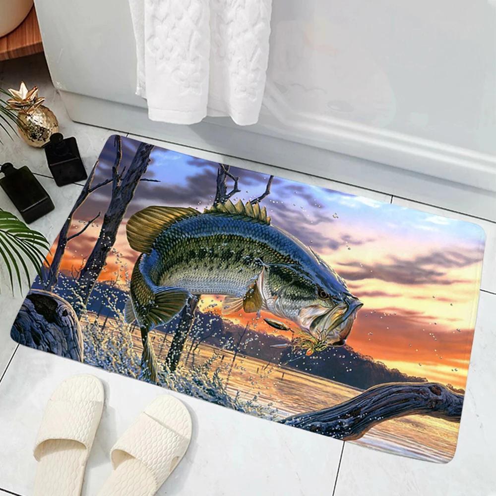 Hot Selling Model Fishing Lure Hard Bait House Door Mat Decoration 3D Printing Animal Floor   Non-Slip Soft Flannel Rug