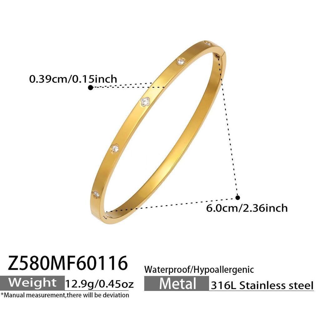 Stainless Steel Geometric Zirconia Bracelet - Chic European American Cross-Border Style Set