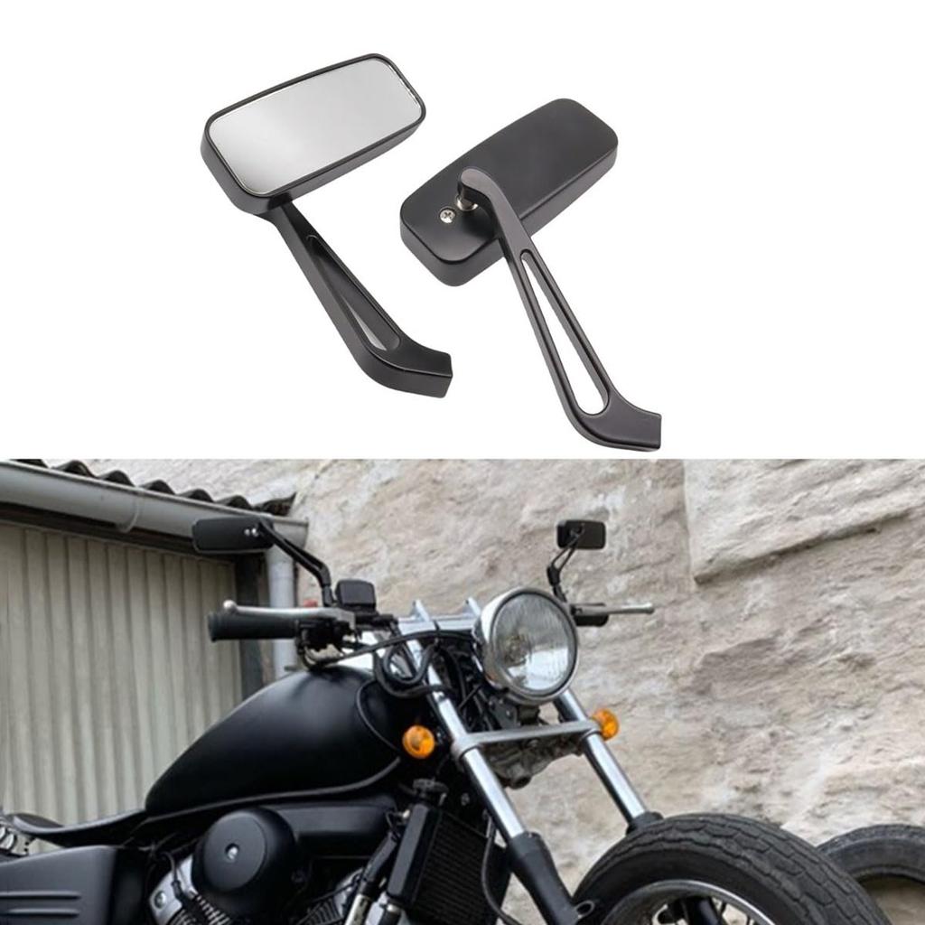 SZYUMO Motorcycle Rearview Universal Wide with Easy White Glass Mirrors, Set, Angle, Black, 8mm/10mm Screws, Installation,