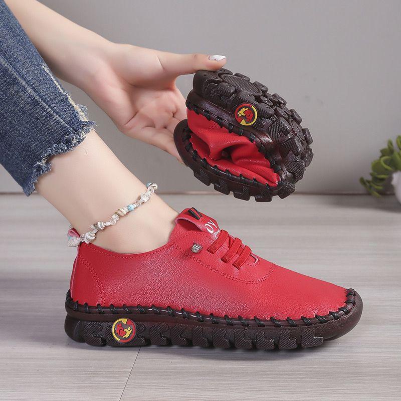 Soft Laced Up Oxford Shoes for Women Ortho Loafers Woman Plain Shockproof Driving Flats Elderly Mom Slip On Faux Leather Shoes