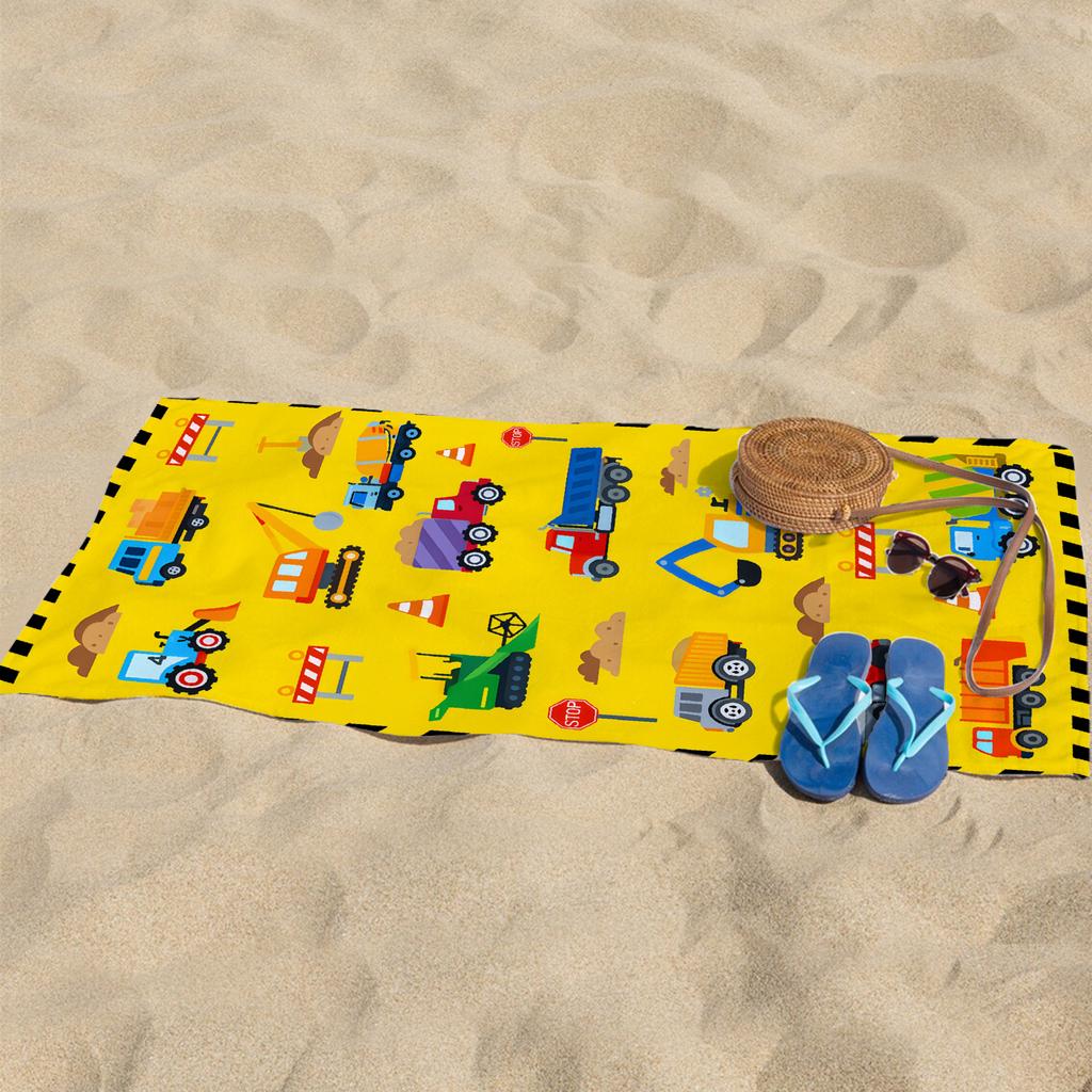 Construction Vehicle Beach Towel 1PC an Optimal Gift for Boys Swimming Pool Towel Comfortable with Fast Absorbency