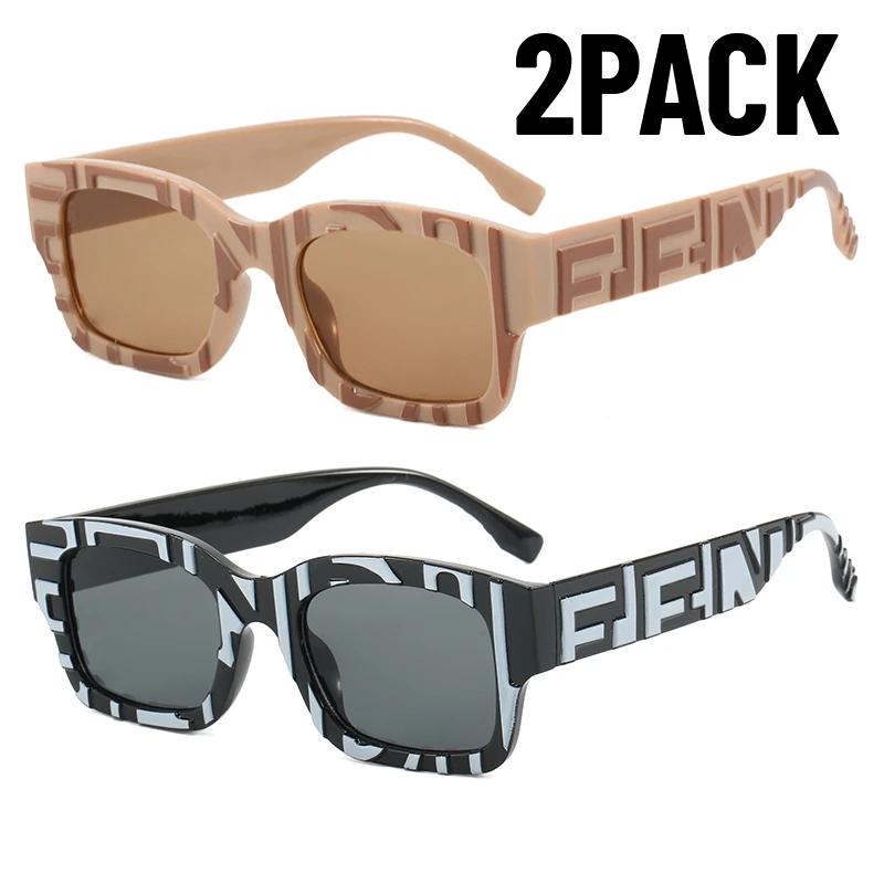 

2Pack New Trendy Square Sunglasses Women Fashion Party Gradient Suneyeglass Outdoor Travel Uv Protection Glasses