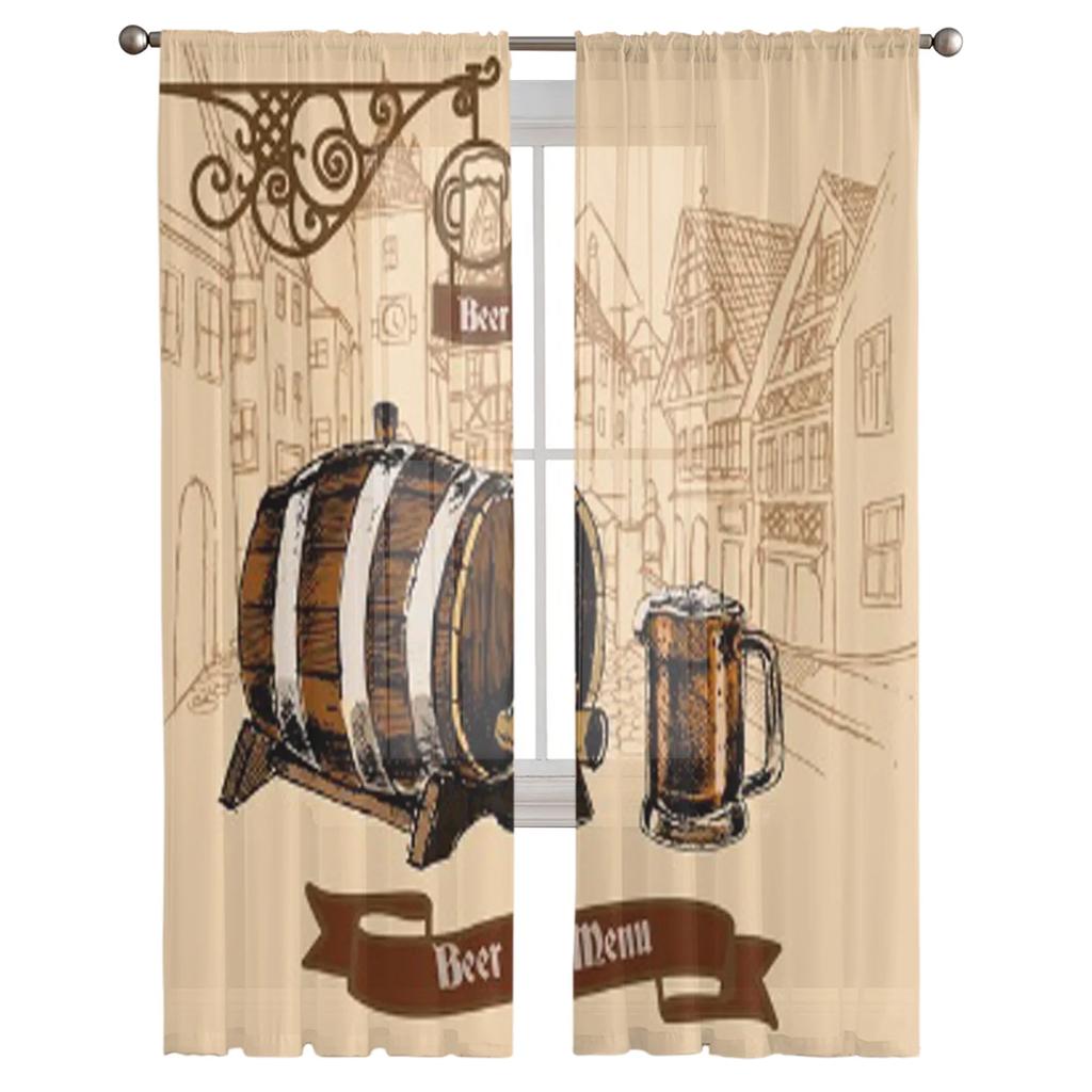 Vintage Style Cast Iron Advertisement Sheer Curtains for Living Room Tulle Window Curtain Bedroom Kitchen Veil Drapes