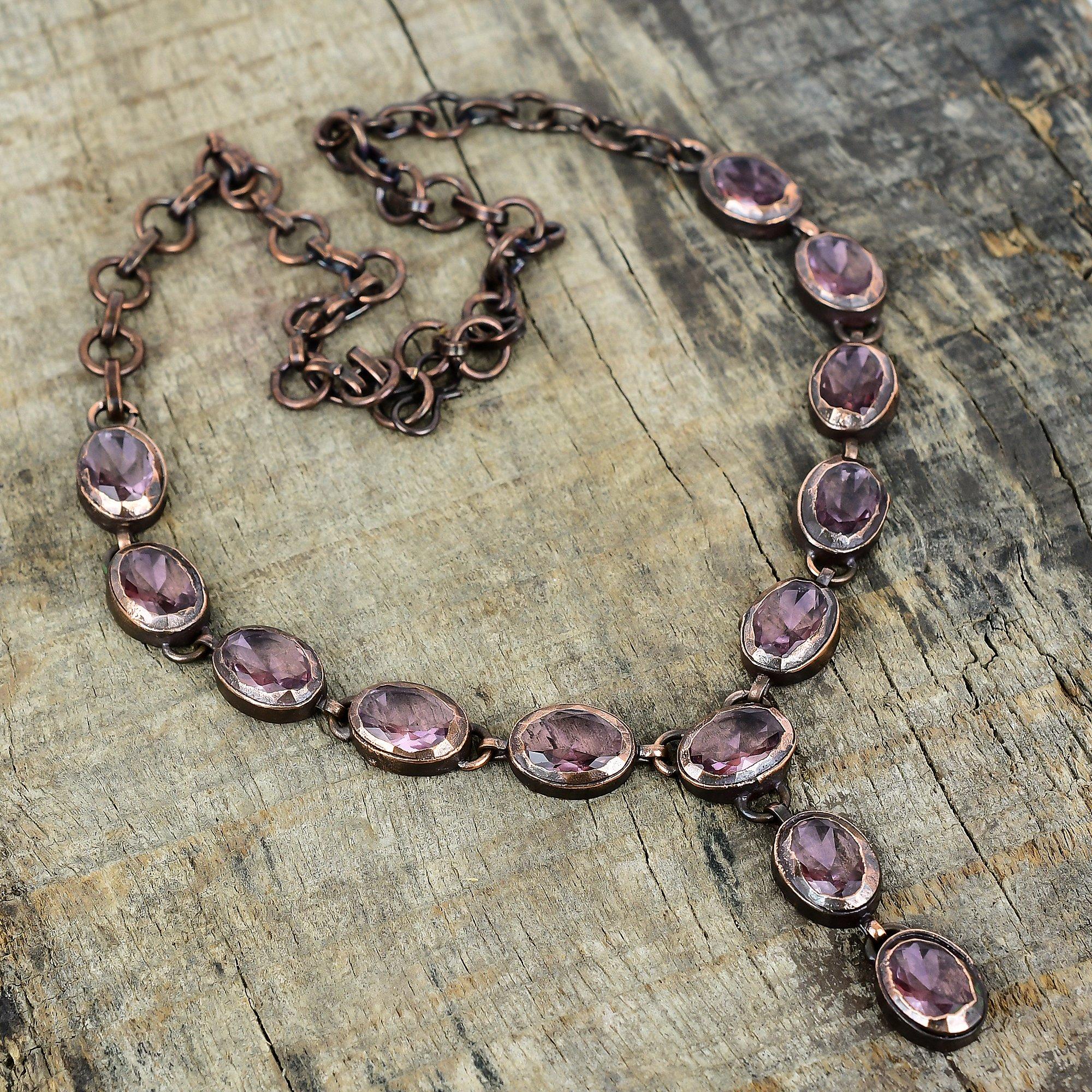 

Faceted pink kunzite necklace electroformed copper jewelry adjustable chain necklace handmade jewelry gemstone electroformed copper necklace Adjustable