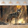 Wolf-themed Birthday Party Decorations, Backdrop with Northern Lights, Moon and Howling Wolf, Artistic Background3466