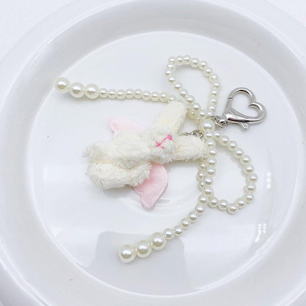 Elegant Beaded Bowknot Keychain Phone Charm Unique Keyring Plush Animal Bag Pendant Accessory for Purse Backpack