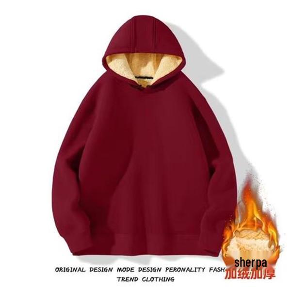 Men's Fleece-Lined Lambswool Hooded Sweatshirt - Thick, Zip-Up, Loose-Fit, Plus Size Workwear Jacket for Autumn/Winter.